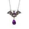 Gothic Sliver Color Vampire Bat Teardrop-shaped Purple Rhinestone Pendant Necklace for Women Steampunk Halloween Gifts Jewelry
