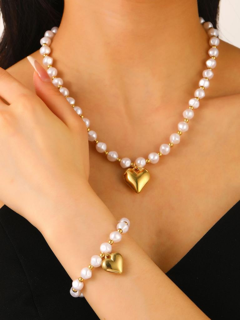 European and American Baroque Special-shaped Pearl Set Jewelry Women's High-end Necklace, Stud Earrings, Bracelet Collar