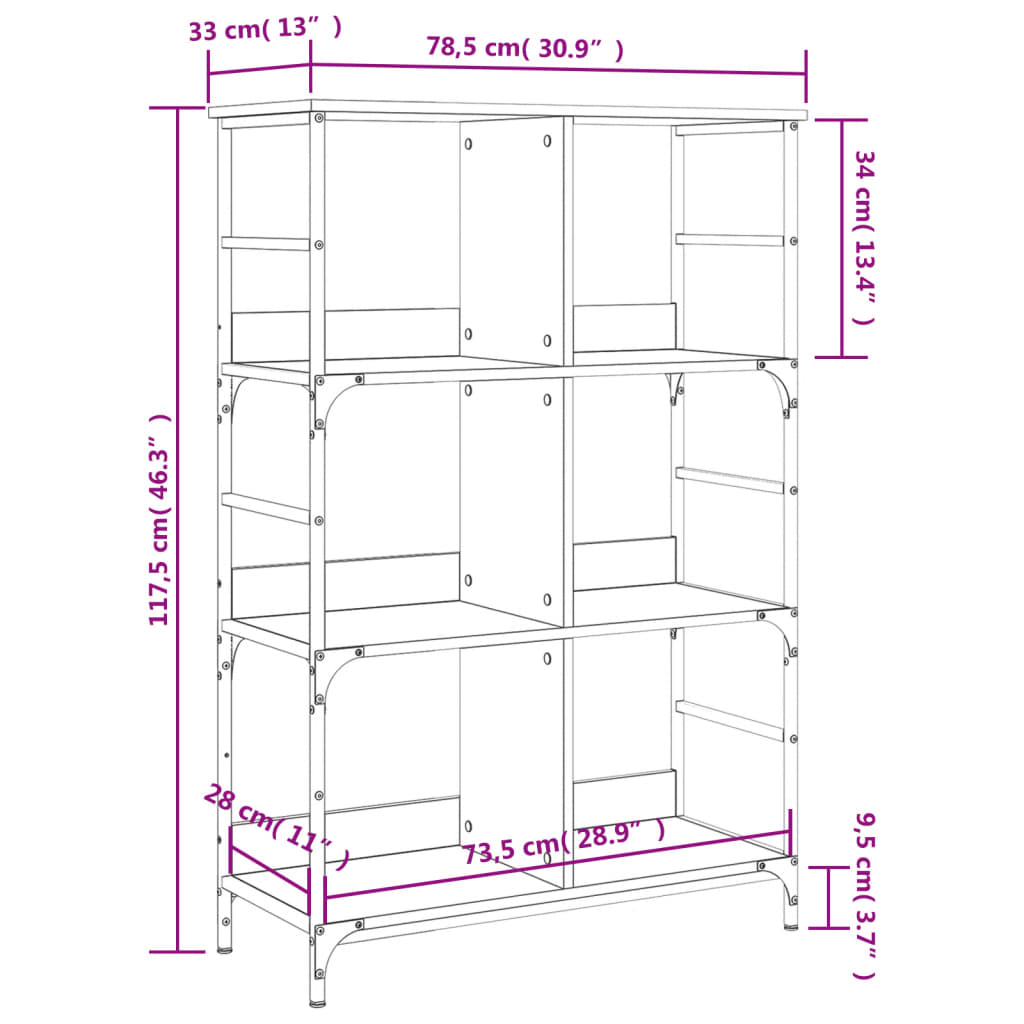 Bookshelf Smoked Oak 78.5 x 33 x 117.5 cm Particleboard