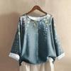 Women's Fashionable And Casual Shirt Long-sleeve Round Neck Print Cotton And Linen Blouse Top