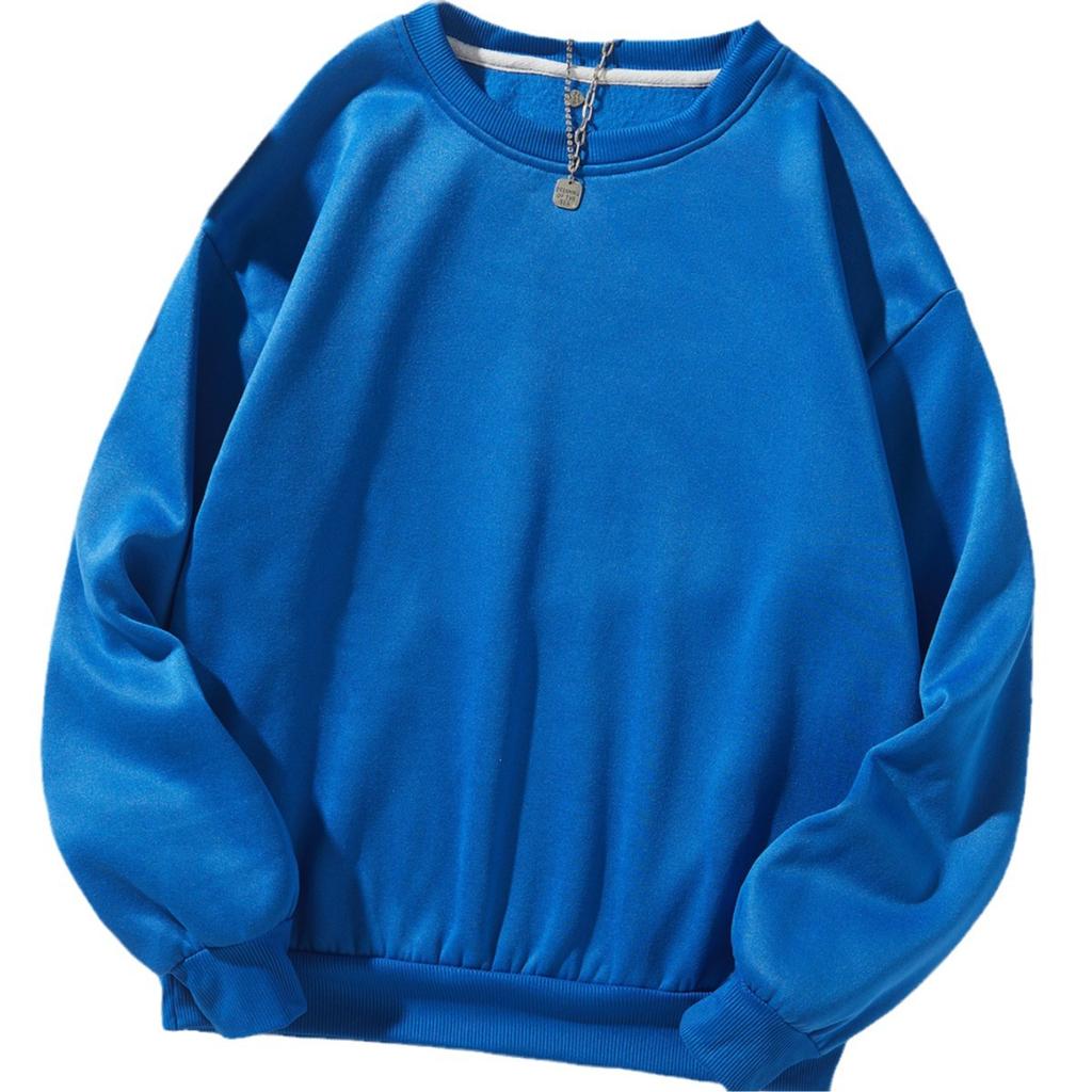 Spring Casual Hoodie Jacket Fleece Lined Loose Solid Round Neck Pullover Womenswear