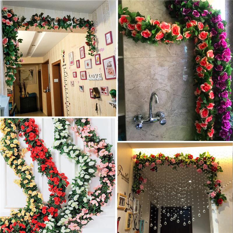 Artificial Rose Vine for Air Conditioning Pipe and Staircase Decoration