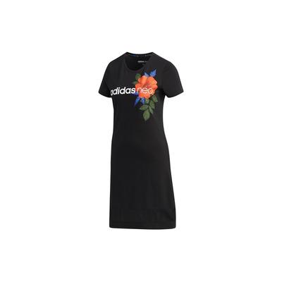 Neo W Farm P Dre Vestido Deportivo de Manga Corta con Estampado de Hibisco para Mujer Vestidos Negro EI4853