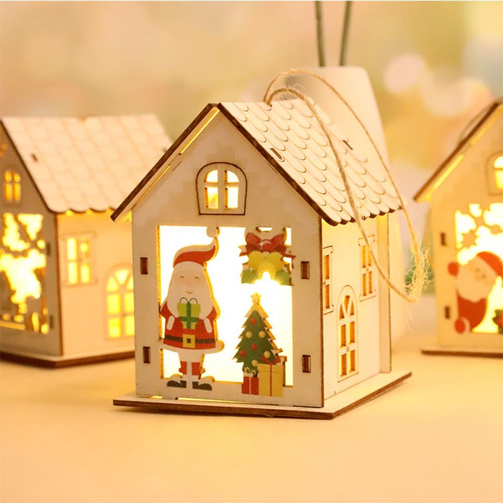 New Christmas LED Light Wood House Cute Christmas Tree Hanging Ornaments Holiday Decoration Home Decoration Accessories