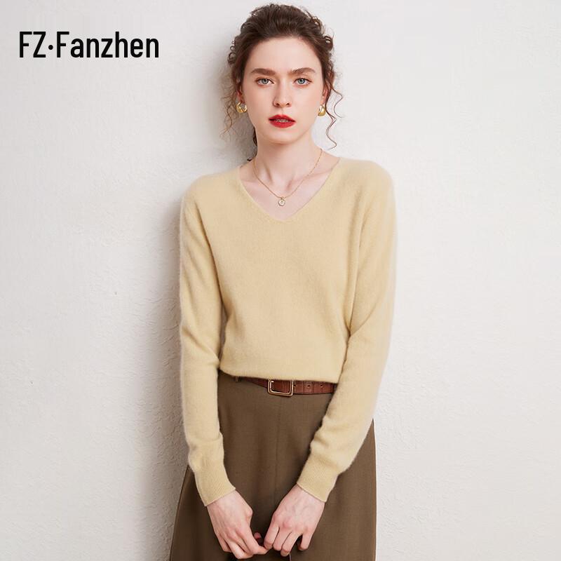 Fanzhen Women's 100% Cashmere V-Neck Sweater