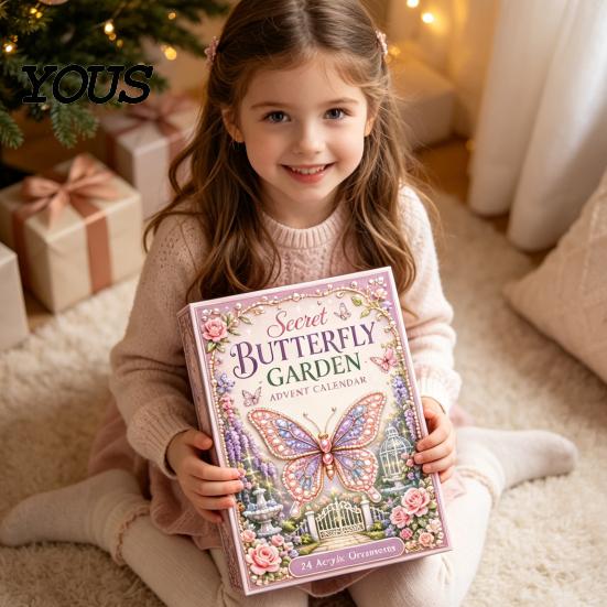 Regalo Collezionabile per Bambini Bellissime Farfalle Calendario dell'Avvento 2026, Scatola Conto alla Rovescia di 24 Giorni Costruzione dell'Attesa con Ornamenti a Farfalla in Acrilico 2D,