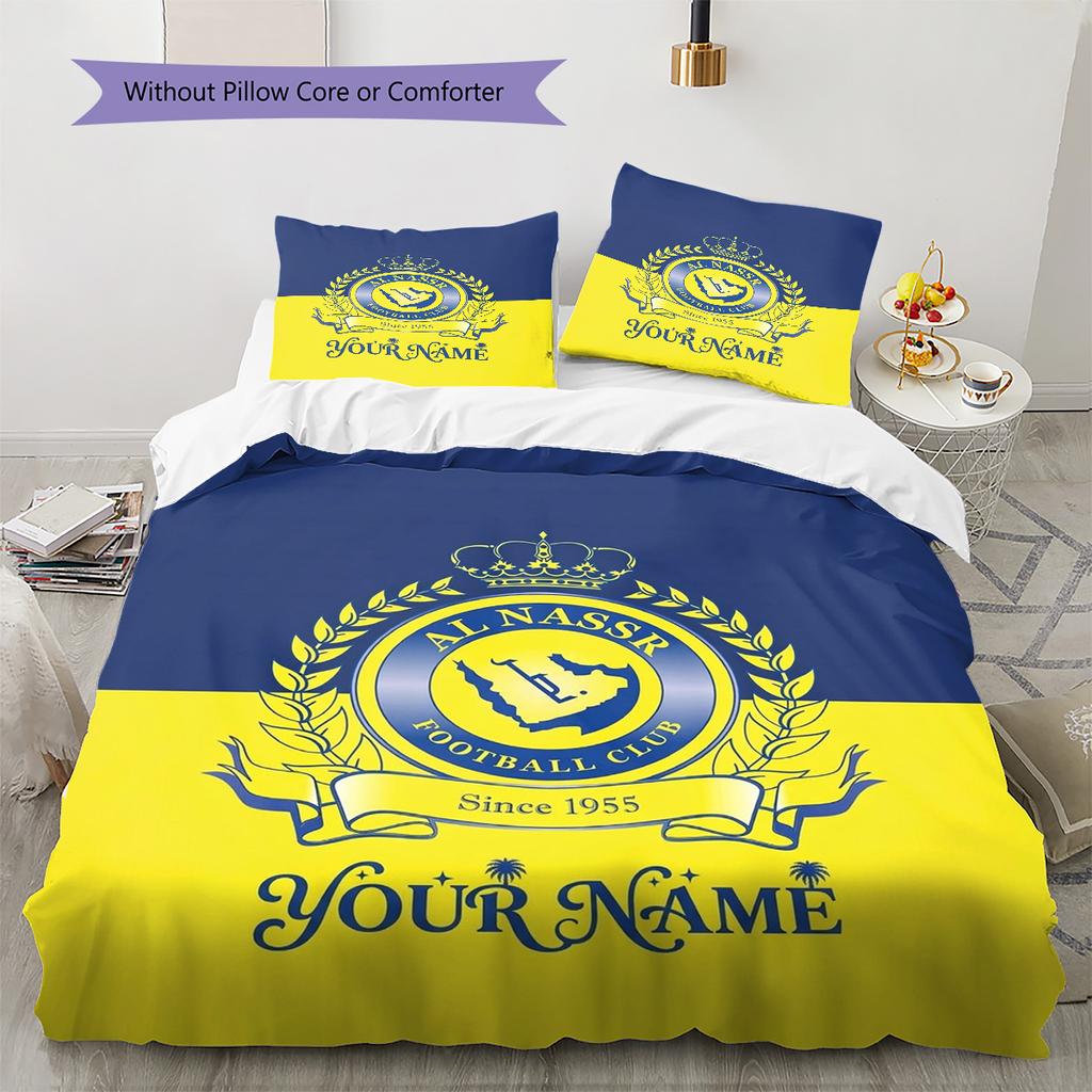 Al Nassr Crest Custom Name Pattern Bedding Quilt Set Quilt Cover Pillowcase Home Birthday Gift(1 * duvet cover + 2 * pillowcase, without core)