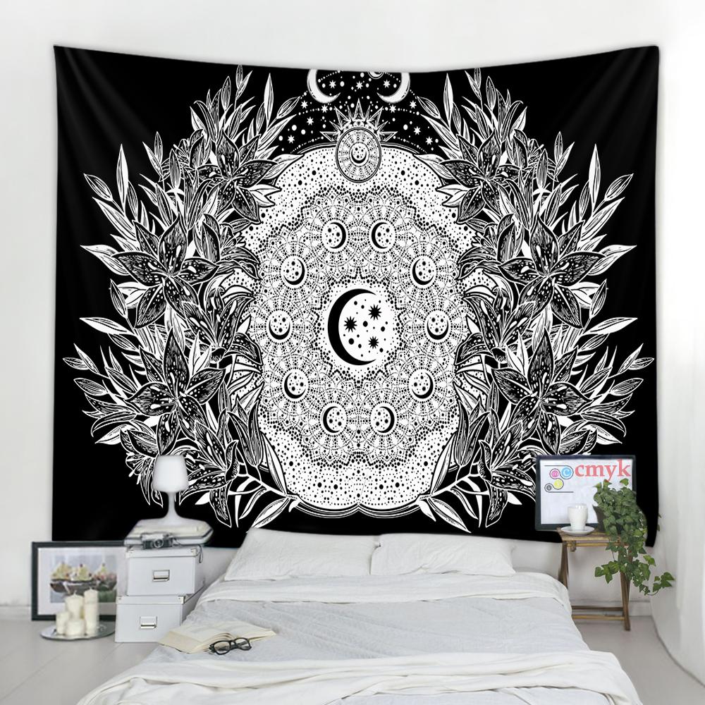 Black and White Sun Moon Bohemian Tapestry Psychedelic Yin Yang Wall Art Tree of Life Tapestry