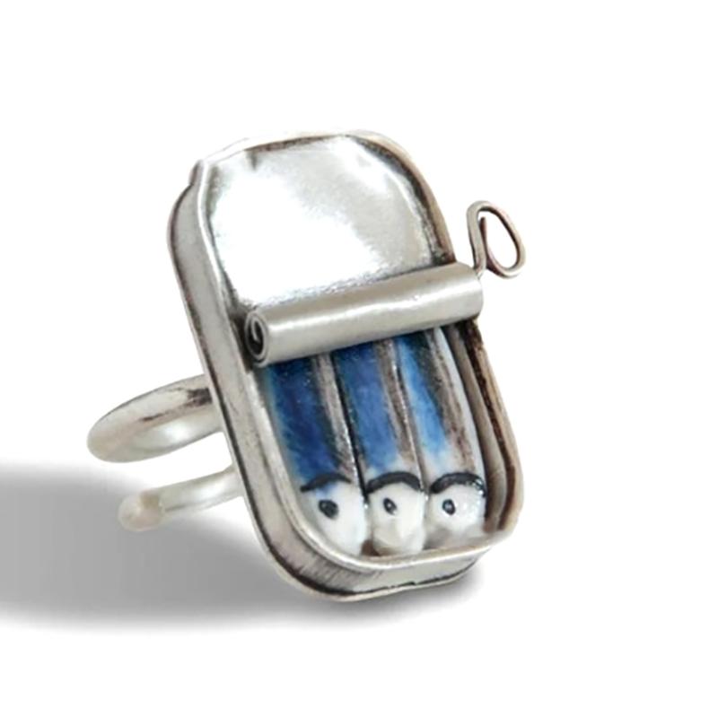 

Каблучка з сардинами/намисто Регульовані ювелірні вироби Подарунок Вінтажні модні аксесуари для чоловіків і жінок silver ring