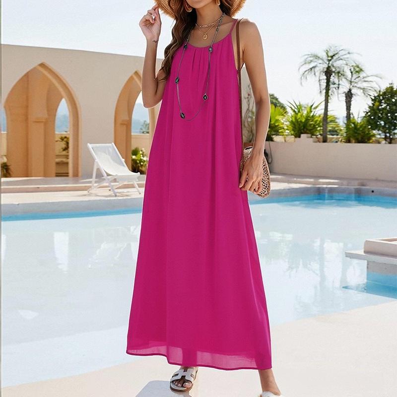 Casual Effen Losse Jurk Voor Dames Sexy Mouwloos Spaghetti Bandjes Rugloos Vetersluiting Avondjurk Femme Vakantie Strandfeest Kleding Nieuw