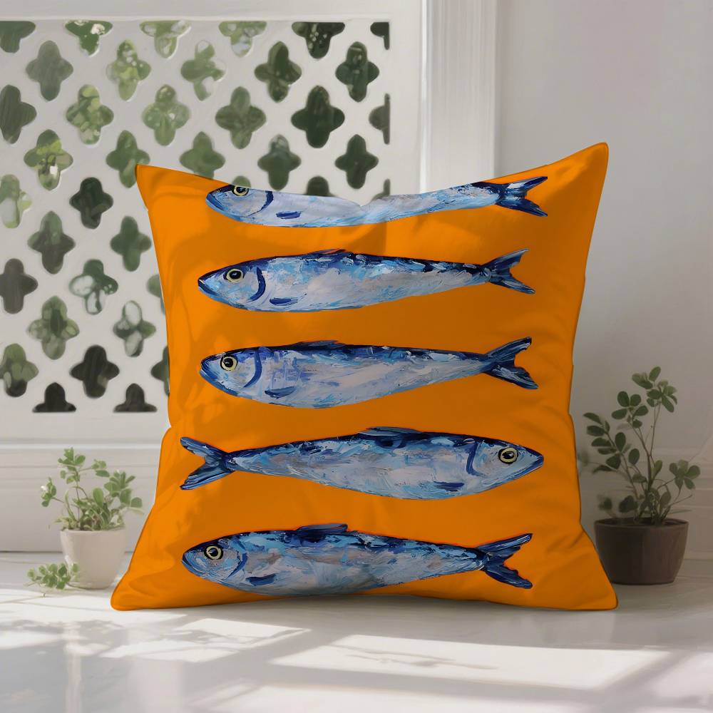 

S-Sardines Art Pillow Case Anti-dustmite Pillowcase Invisible Zipper Silky Short Plush Sofa Cushion Cover 12x12Inch