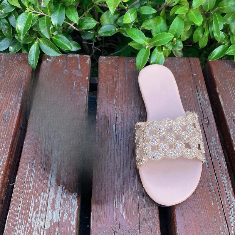 

Fashion Plus Size Flip Flops Summer New Round Toe Open Toe Rhinestone Cutout Soft Sole Non-Slip Wear-Resistant Flats 42 розовый