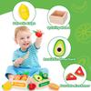TooyBing Wooden Play Food Toy Set for Kitchen 30 Montessori Cut Color Sort Fake Fruit Accessories with 4 Toddler Play Birthday Gift for Boys and Girls