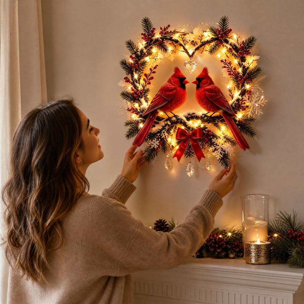 Christmas Lighted Bird Wall Decor, Hanging Bird Wall Decoration for Home Holiday Indoor Display