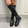 fashion Vintage Soft Leather Women Knee-High Boots Elegant Low Heel Shoes Ladies Concise Long Botas De Mujer