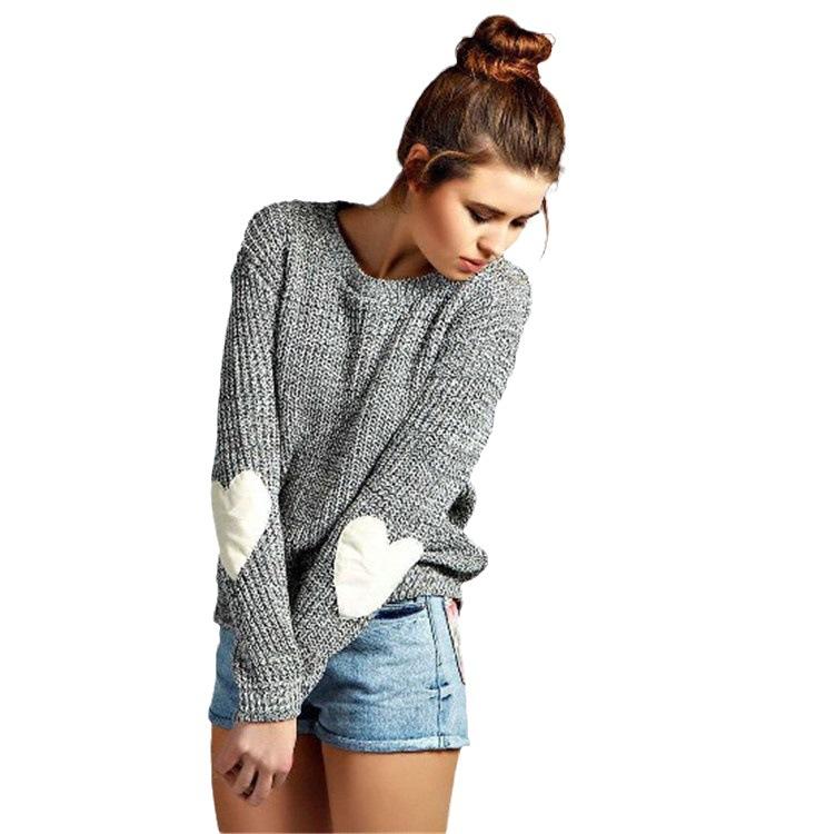 Casual Solid Knit Sweater Ladies V Neck Crew Neck Warm Daily Long Sleeve Blouse