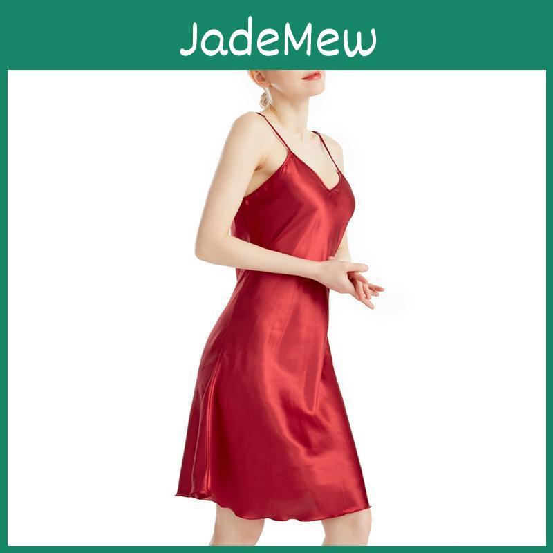 Satin Thin Womens Straps Silk Vneck Halter Nightgown Summer Thin Section Sexy Slim Pure Colour And Knee Home Pajamas