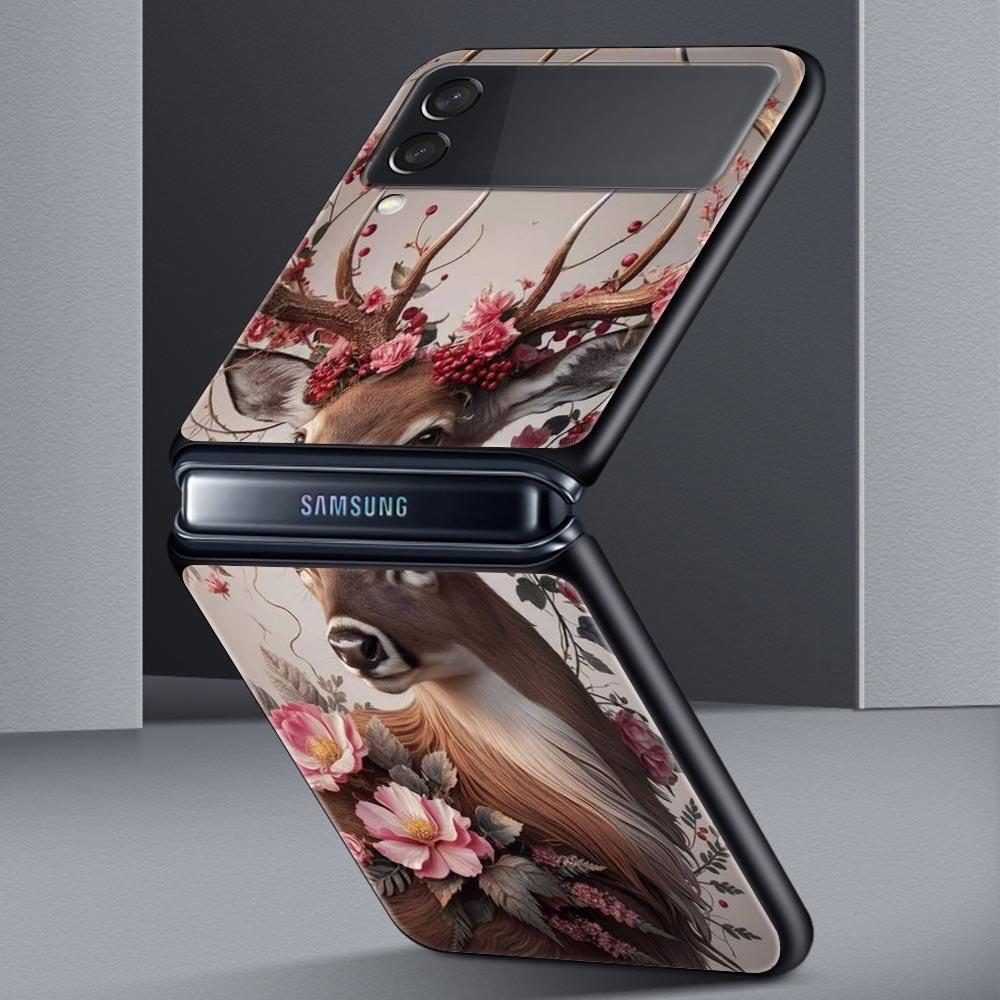 Deer Lichee Pattern Hard PC Phone Case For Samsung Galaxy Z Flip 7 6 5 4 Black Cover For Galaxy Z Flip 3 Foldable Shell Fundas