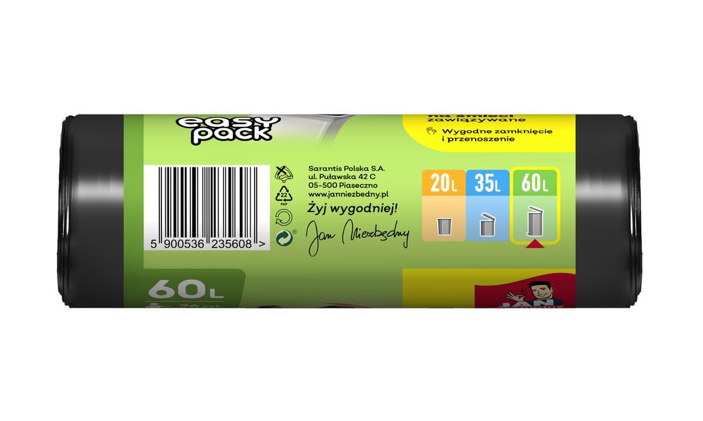 Jan Niezbędny worki na śmieci EasyPack czarne zawiązywane 60L 26 szt.