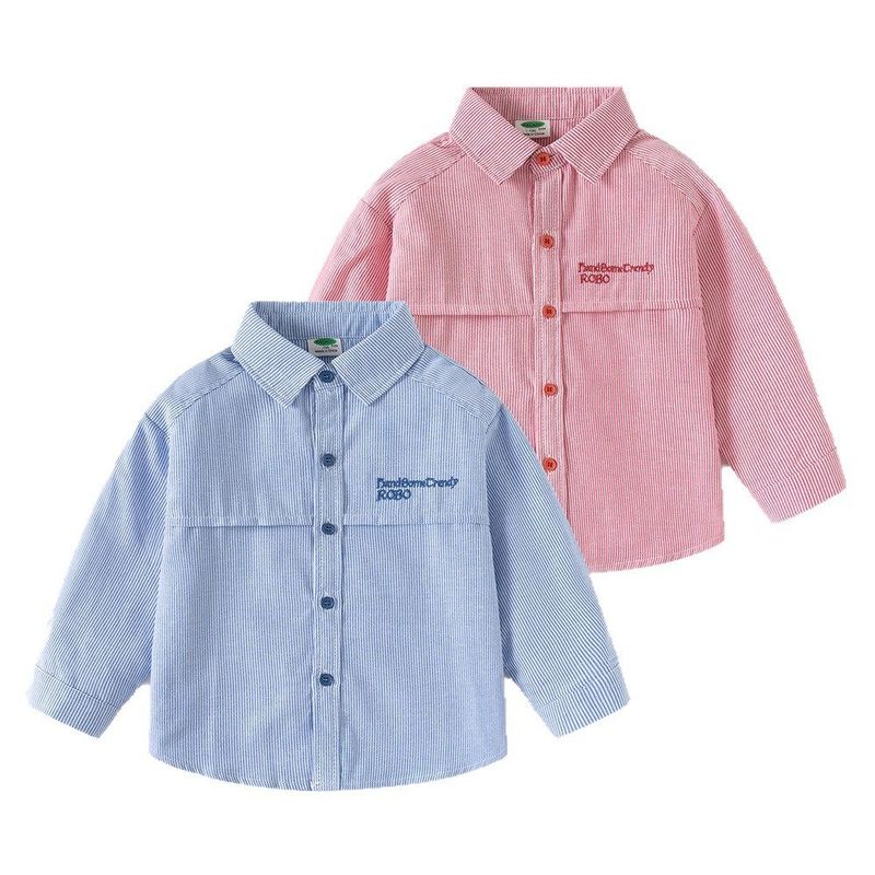 Spring and Autumn Children's Clothing, Children's Long-Sleeved Shirts, Boys' Cardigans, Letter Collar Tops, Baby Boys' Striped Casual Shirts