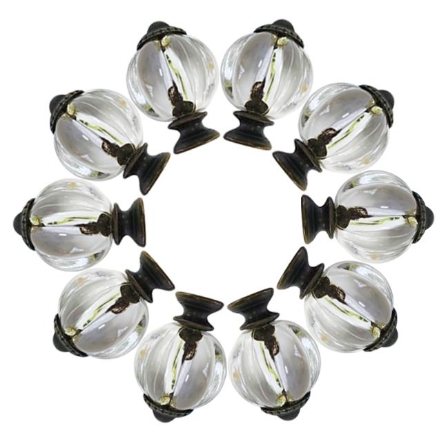 

10pcs Transparent Pumpkin Knob Acrylic+Alloy Clear Handle Pulls Cabinet Drawer single hole handle Decor Kitchen Dresser Hooks