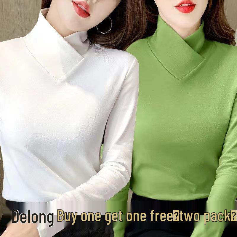 Women's Half-High Collar Fleece Base Layer Shirt – Versatile Long Sleeve T-shirt for Autumn/Winter.