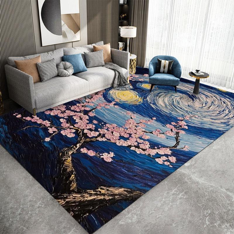 Van Gogh Oil Painting Loop-Pile Carpet Artistic Masterpiece Area Rug for Living Room Bedroom Entryway Home Decoration Mats