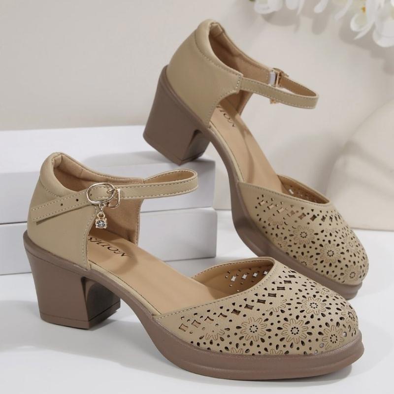 Fashion High Quality Leather Women Sandals Comfort Summer High Heels Non-slip Women Shoes Hollow Sandals Large Size Platform Sandals
