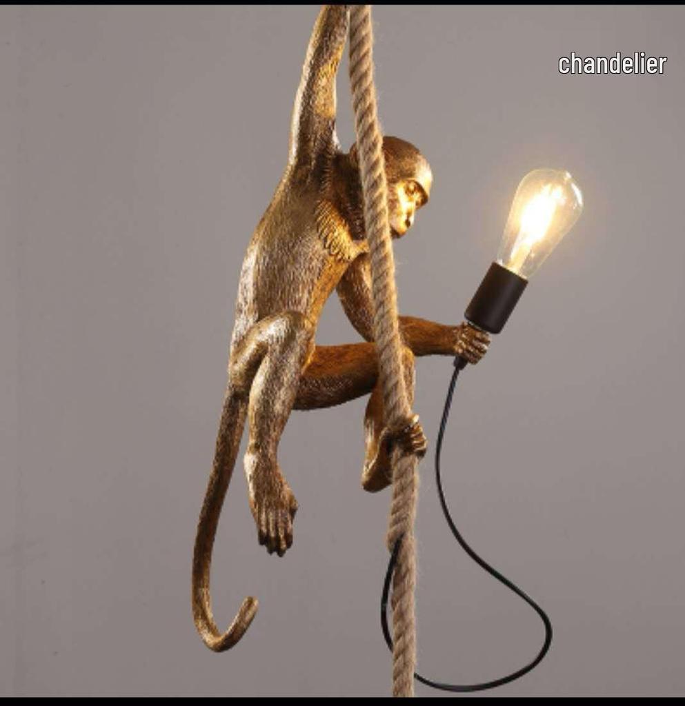 Industrial Style Monkey Lamp: Creative Hemp Rope Pendant for Restaurant, Kids' Room, or Store Display
