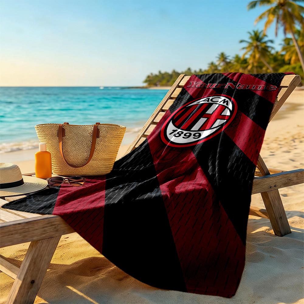 Ac Milan Customize Text Beach Towel High Absorbency & Quick-Dry Suitable for Swimming Gym Camping Yoga Vacation