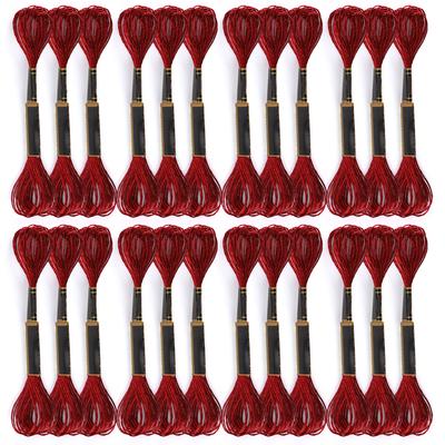 24 Pezzi Filo Punto Croce Rosso Ricamo Lucido Trecciato Filo Interdentale Filato Fatto a Mano Matassine di Cotone