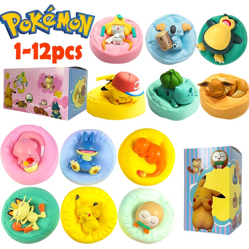 Toys 1-12Pcs Anime Pok é mon Scale Ratio Model Figure Pikachu sleep Series Interior Hand Sleeping Position Gift Present for sfriends