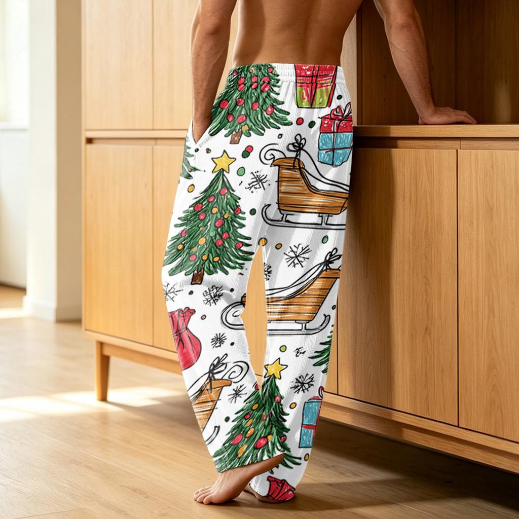 Men's Corduroy Print Pajama Pants with Pockets Casual Sleepwear Bottoms