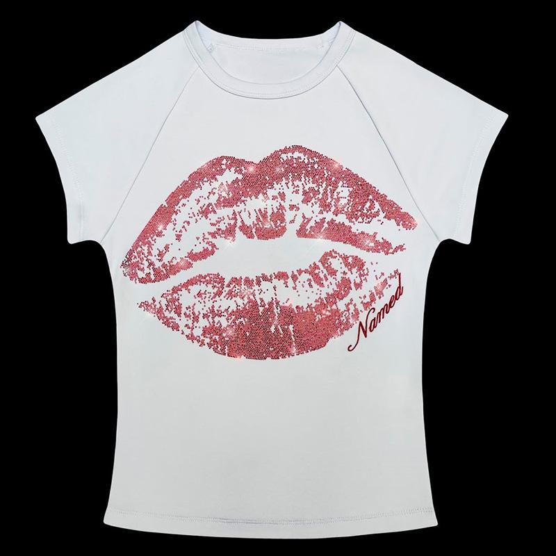 

Женский топ с круглым вырезом и стразами, облегающий и утягивающий, с европейским и американским принтом букв Y2K M белый