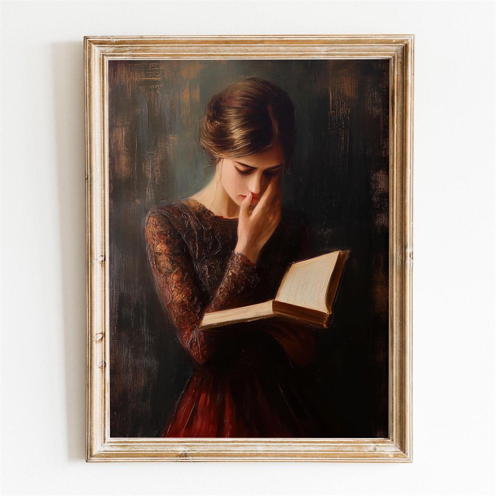 Victorian Woman Reading Art Print Poster Dark Academia Library Decor Elegant Lady With Book Decor Canvas Painting Bedroom Decor