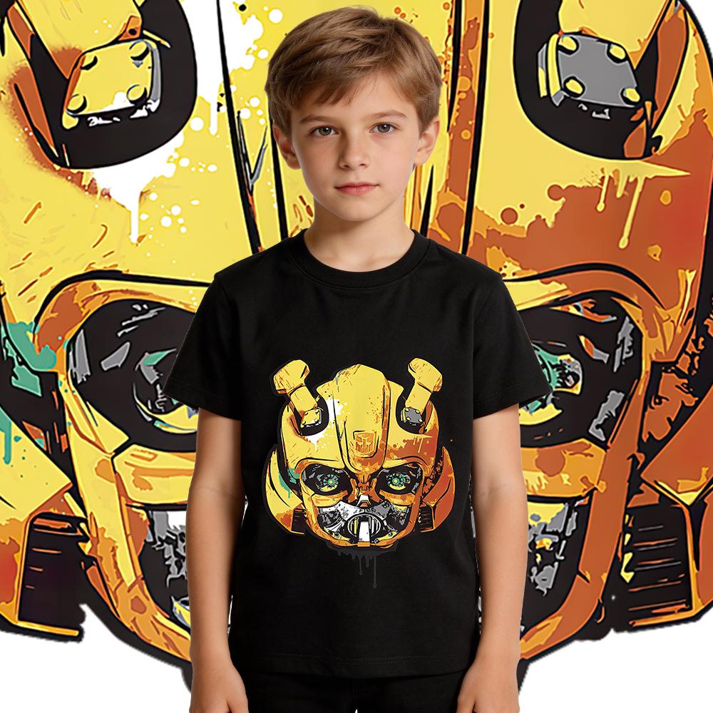 Transformers Bumblebee Trendy Mecha Print  Kids T Shirt Boys Girls Casual Soft Breathable Top 110