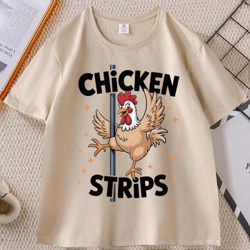 Chicken Strips Pole Dance Tshirt for Unisex Women Cartoon Funny Humor Graphic Tees Casual Cotton Short Sleeve Round Neck Tees