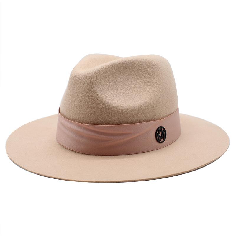 

100% Wool Women Floppy Ribbon Fedoras Jazz Cap Autumn Winter New Solid Color Wide Brim Soft Felt Hat