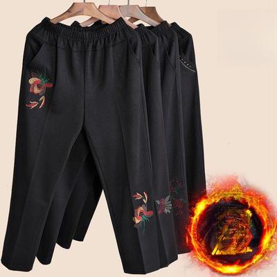 Middle-aged and Elderly Women's Pants Mother with Loose Pants Autumn and Winter Plus Fleece Thickened Cotton Pants