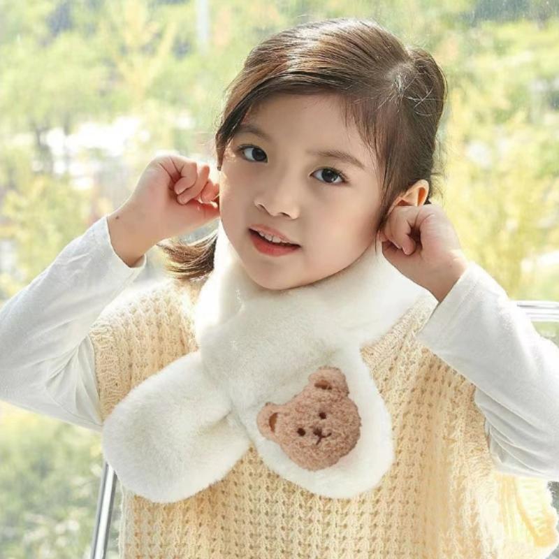 1PC Winter Scarf for Preschoolers, Student Plush Neck Cover, Thickened Warm Scarf, Cute Little Bear, Soft Scarf for Children