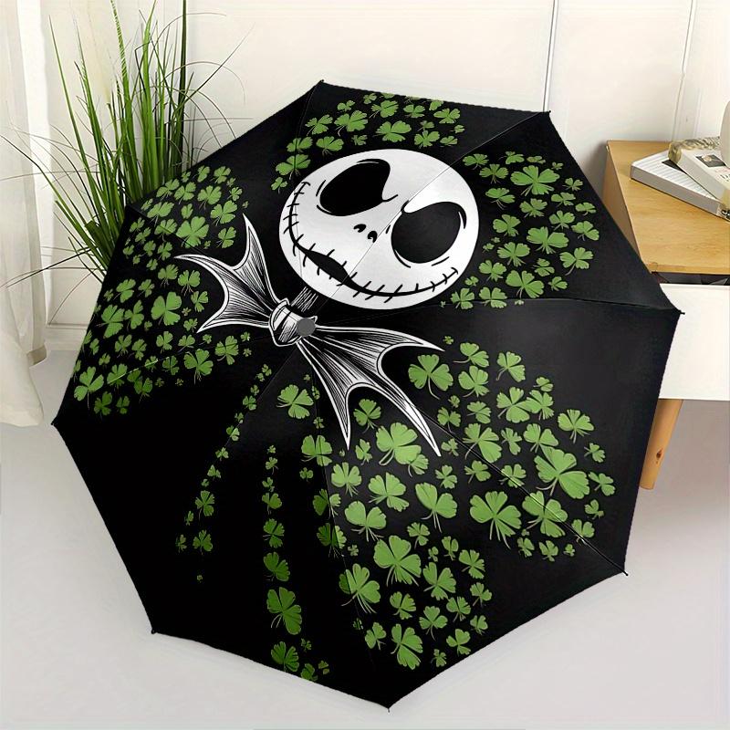 

1 Auto Open Jack Skellington, Clover Themed Colorful 8-rib Portable Umbrella for Men and Women, A Compact Commuting Companion Suitable for D