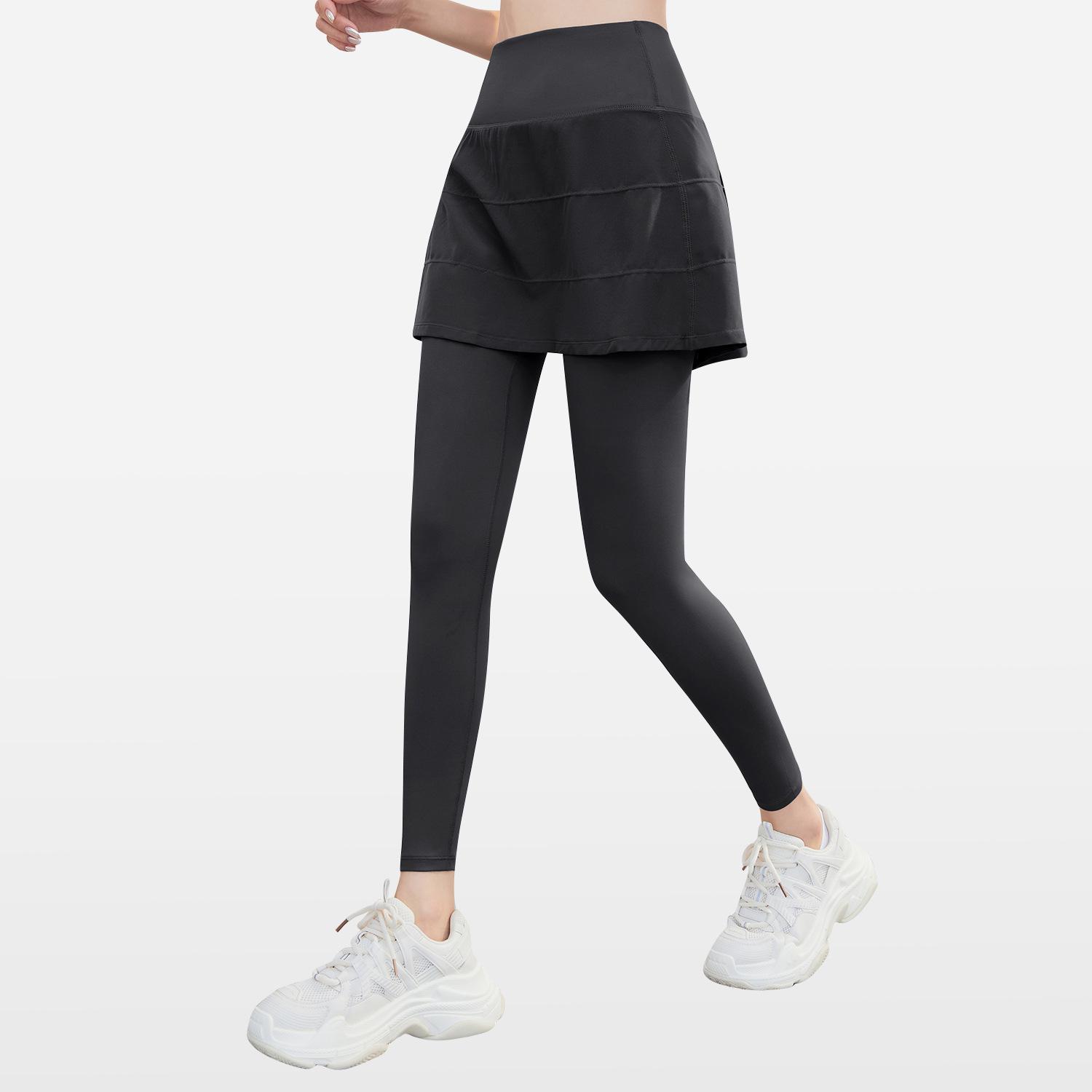 

Спортивные кюлоты с высокой талией и эффектом лифтинга бедер: Поддельные двухслойные брюки для бега и йоги для ношения на улице Small чёрный