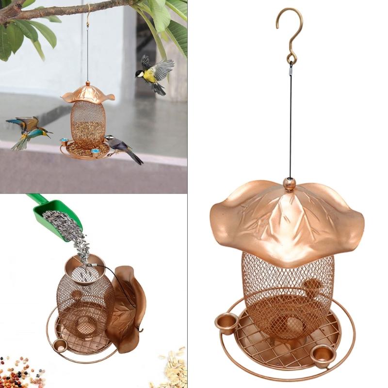 SquirrelProof Bird Feeder Wrought Iron Bird Feeder with Water Cup Outdoor Backyard Hanging Feeder for Wild Bird