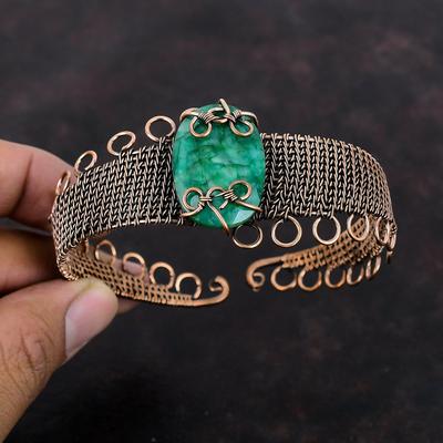 Facettierter Sambischer Smaragd Edelstein Armreif Kupferdraht Gewickelt Manschettenarmband Verstellbarer Armreif Kupferschmuck Für Geschenk Handgefertigt Eleganter Armreif