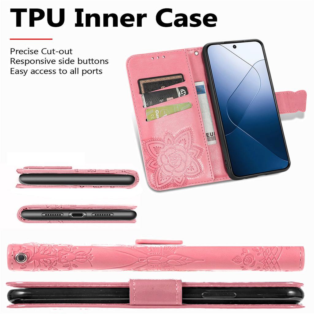 For Xiaomi 14T Pro Case PU Leather Wallet Phone Cover Butterfly Pattern