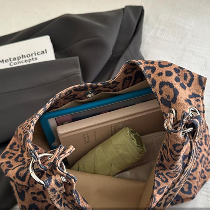 Leopard Print Slouchy Bag Large Capacity Polyester Shoulder Purse Casual Handbag for Women Shopper Bag Underarm Pack