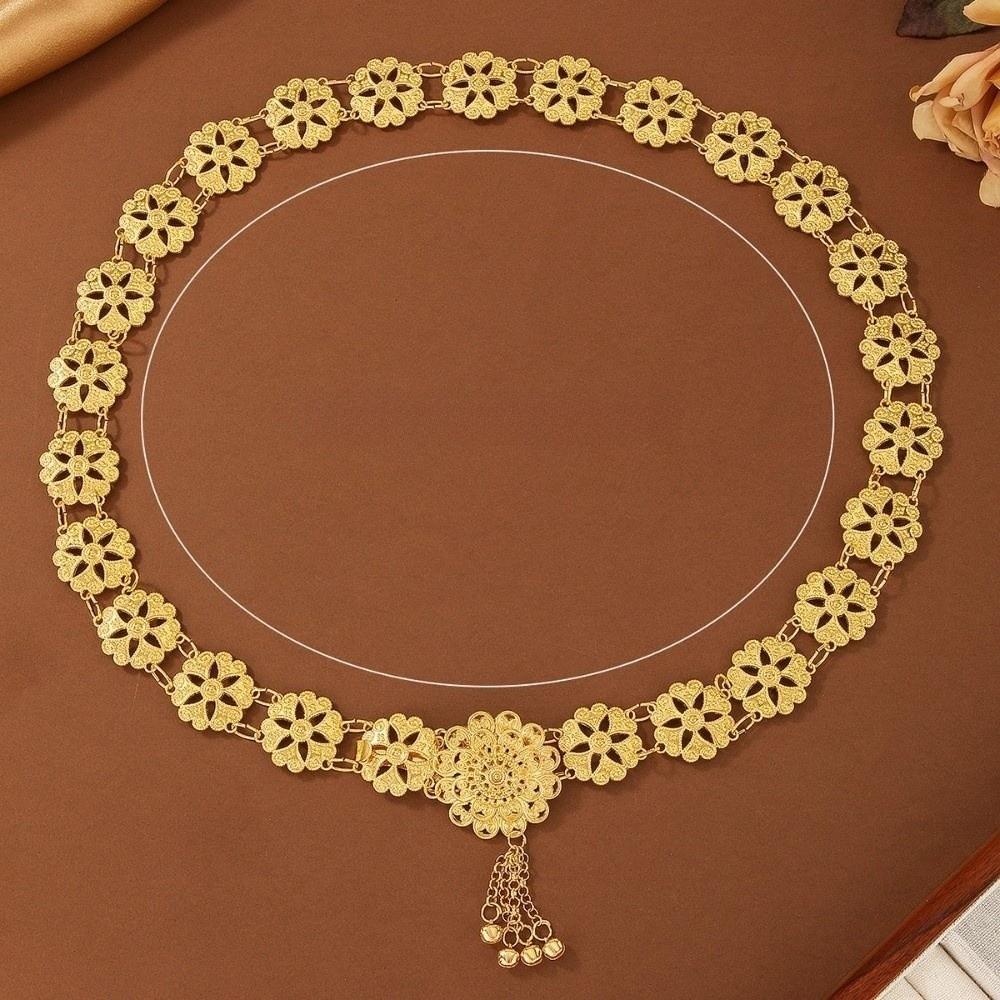 Hollow Out Water-Sprinkling Festival Waist Chain Carved Design Metal Belt Traditional Style E