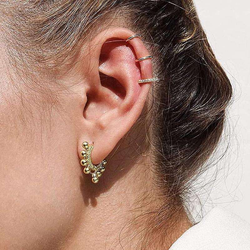 Huitan Metal Gold Color Drop Earrings for Women Fashion Beads Circle Earrings Modern Statement Girls Accessories Jewelry