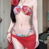 Sexy babes three-point neck tube top red bikini swimsuit women's three-piece set small breasts vacation hot spring
