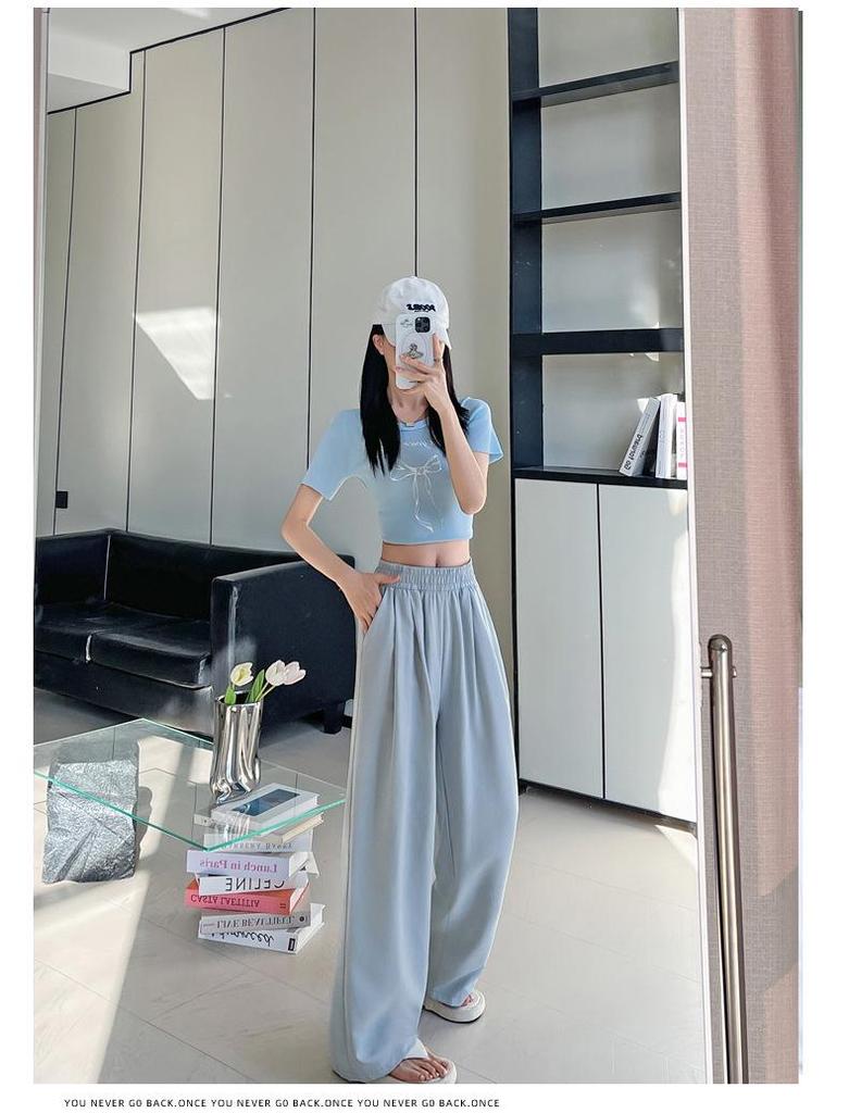 White High-Waisted Ice Silk Wide-Leg Pants for Women - Summer Casual Drape Style